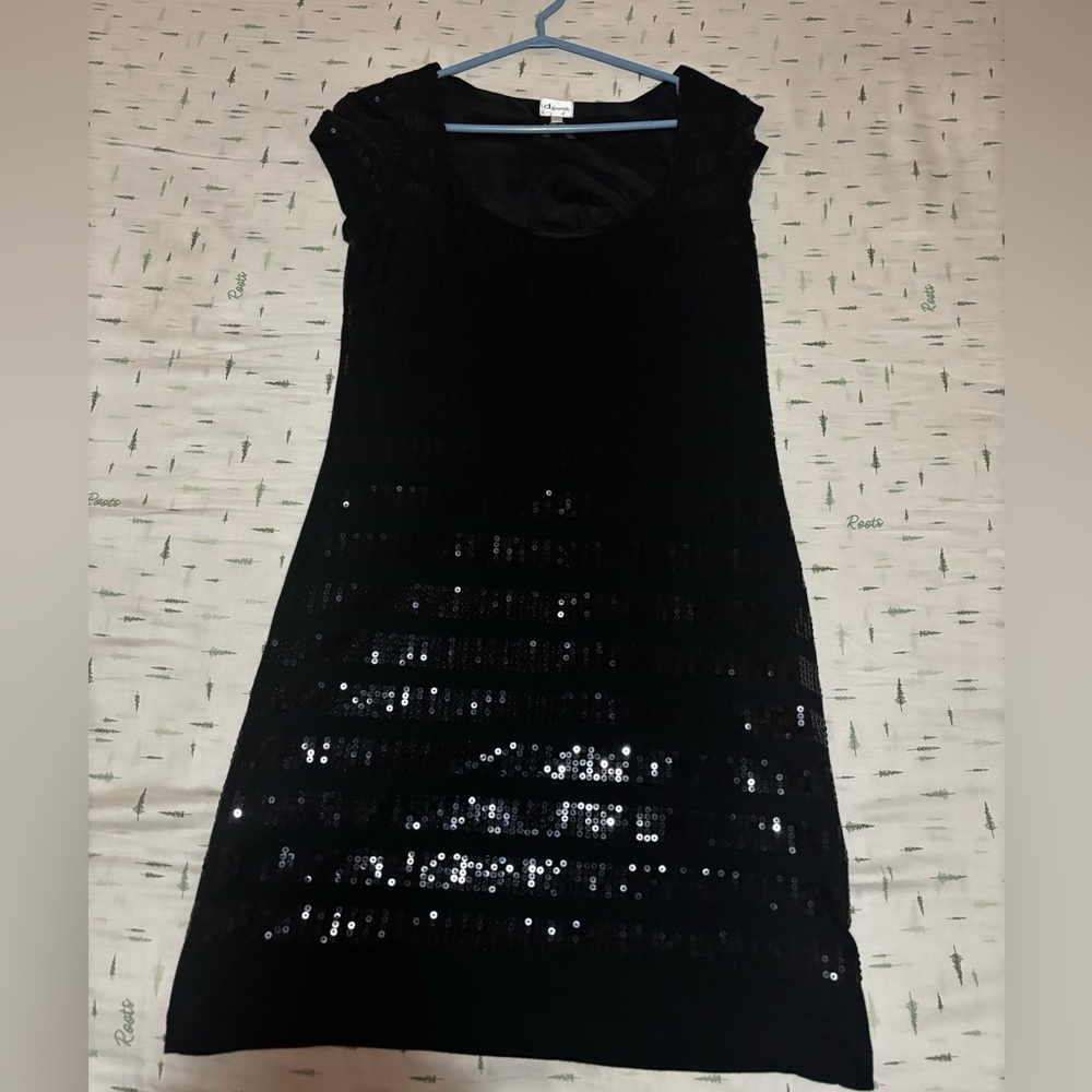 Black Sequin Striped Mini Dress